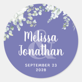 Pegatina Redonda Boda de flores blancas florales de color acuático