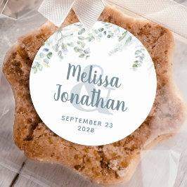 Pegatina Redonda Boda de flores blancas florales de color acuático 