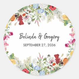 Pegatina Redonda Boda de Flores Coloridas del Jardín Floral