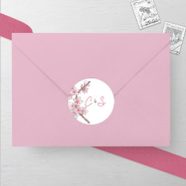 Pegatina Redonda Boda de flores de cerezo acuarela