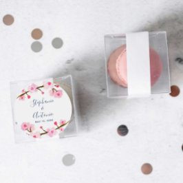 Pegatina Redonda Boda de flores de cerezo rosa brillante