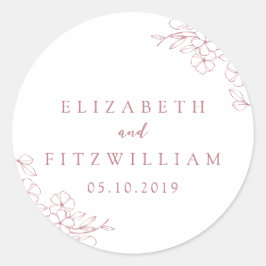 Pegatina Redonda Boda de flores de cerezo rosa dibujado a mano simp