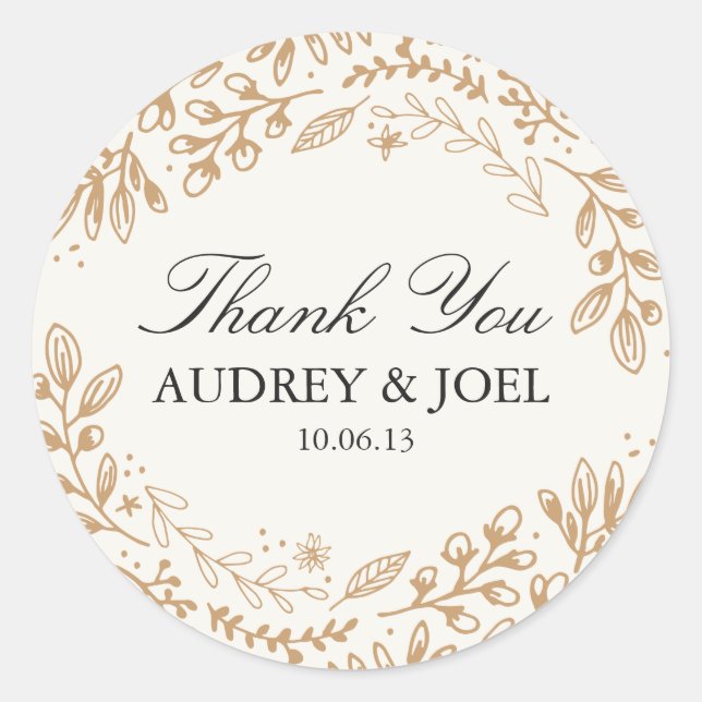 Pegatina Redonda Boda de Flores de Cosecha (Anverso)