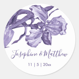 Pegatina Redonda Boda de flores de iris morado