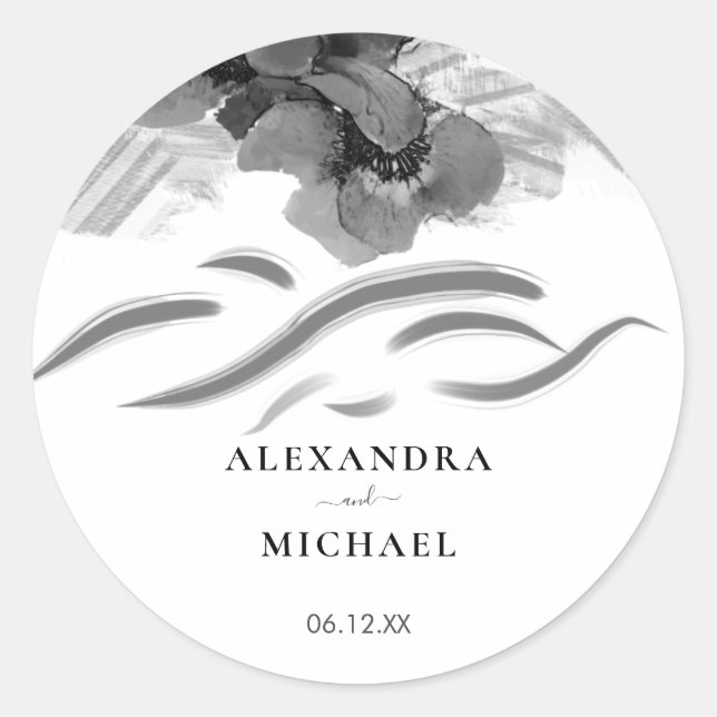 Pegatina Redonda Boda de flores de iris negro de moda (Anverso)