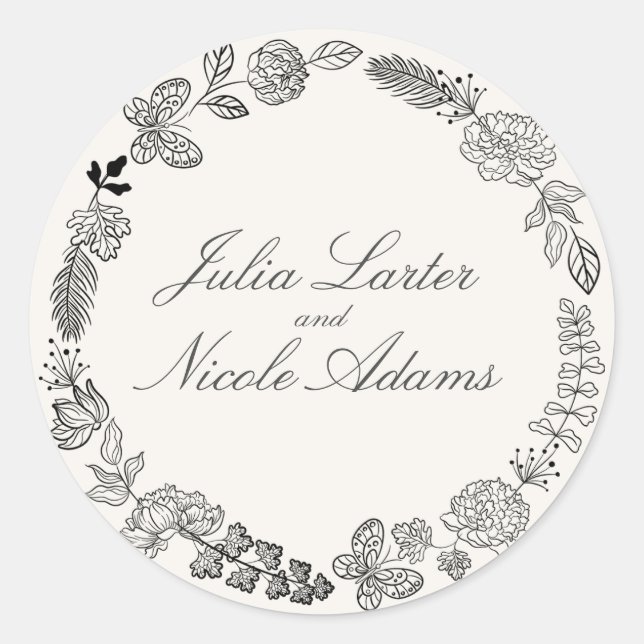 Pegatina Redonda Boda de flores de la pradera de la primavera verde (Anverso)