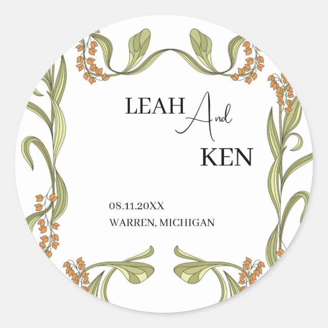 Pegatina Redonda Boda de flores de Nouveau (Anverso)