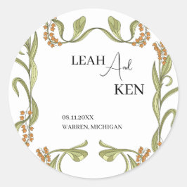 Pegatina Redonda Boda de flores de Nouveau