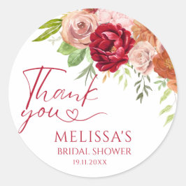 Pegatina Redonda Boda de flores de otoño, gracias