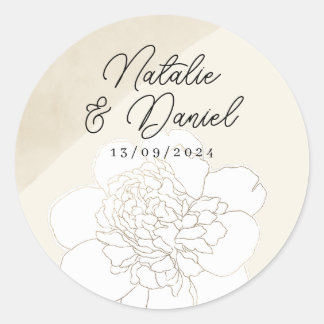 Pegatina Redonda Boda de Flores de Peonies Blancos