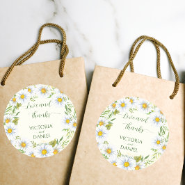 Pegatina Redonda Boda de flores de primavera de margarita salvaje g