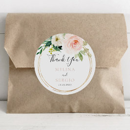 Pegatina Redonda Boda de Flores Geométricas de Oro Gracias