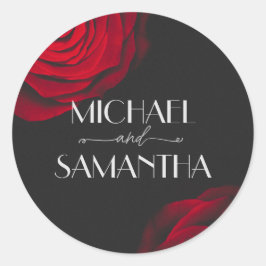 Pegatina Redonda Boda de flores pétalas rojas de escarlata vintage