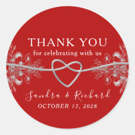 Pegatina Redonda Boda de Flores Rojas Gracias Por Favor