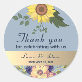Pegatina Redonda Boda de Flores Rústicas Gracias