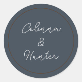 Pegatina Redonda Boda de Flores Secas de Otoño Floral Azul Vintage