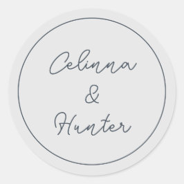 Pegatina Redonda Boda de Flores Secas de Otoño Floral Azul Vintage