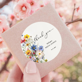 Pegatina Redonda Boda de flores silvestres agradecimiento Baby Show