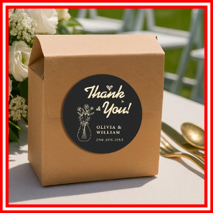 Pegatina Redonda Boda de flores silvestres amarillas y negras graci