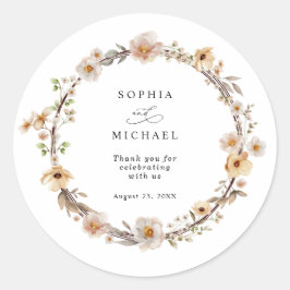 Pegatina Redonda Boda de flores silvestres beige