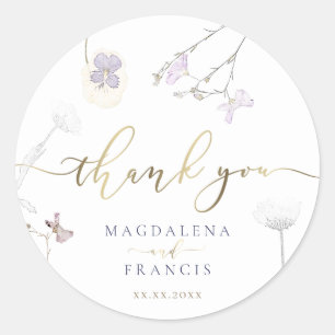 Pegatina Redonda boda de flores silvestres gracias