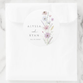 Pegatina Redonda Boda de flores silvestres pastel vintage