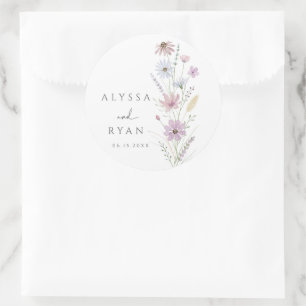 Pegatina Redonda Boda de flores silvestres pastel vintage