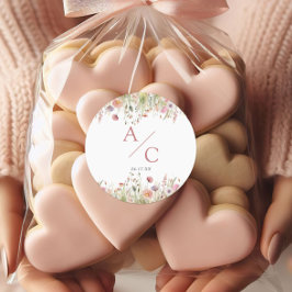 Pegatina Redonda Boda de flores silvestres rosadas de lujo