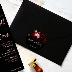 Pegatina Redonda Boda de flores vintage oscuras de Moody