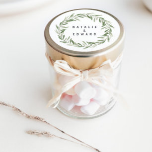 Pegatina Redonda Boda de follaje de la rama de olivo acuática moder