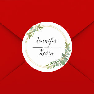 Pegatina Redonda Boda de follaje verde de flor silvestre rusa