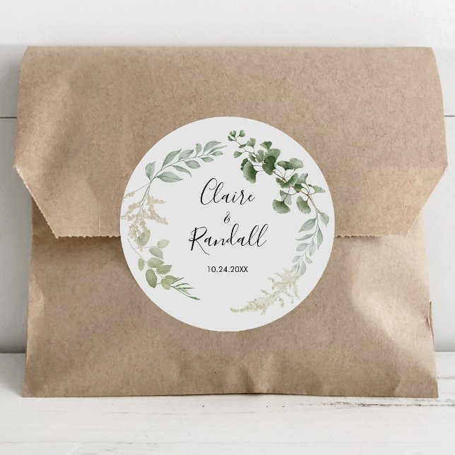 Pegatina Redonda Boda de follaje verde floral de verano (Subido por el creador)