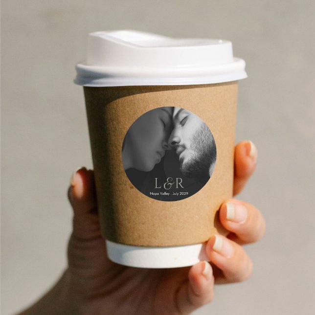 Pegatina Redonda Boda de foto y monograma de pareja (Subido por el creador)