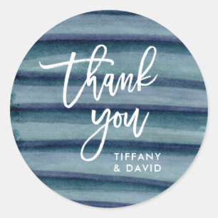 Pegatina Redonda Boda de franjas de tinta azul