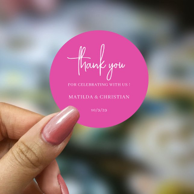 Pegatina Redonda Boda de Fuchsia Rosa minimalista (Subido por el creador)