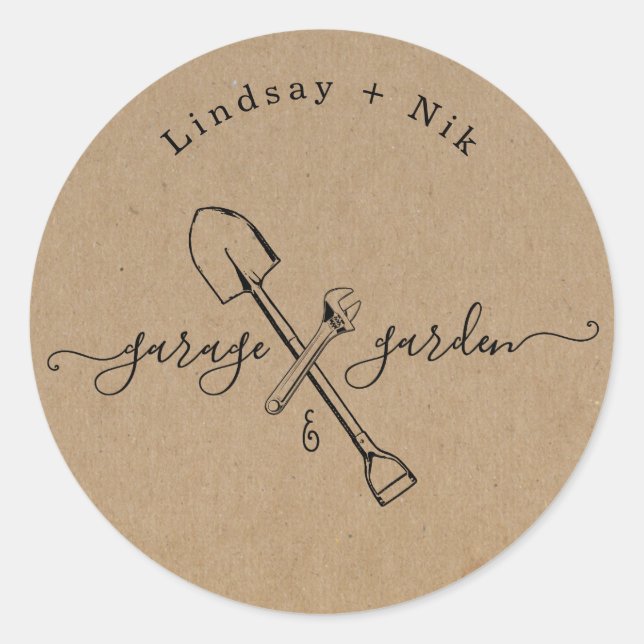 Pegatina Redonda Boda de Garage & Jardin / Fiesta para Parejas (Anverso)