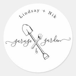 Pegatina Redonda Boda de Garage & Jardin / Fiesta para Parejas