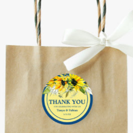 Pegatina Redonda Boda de girasol azul