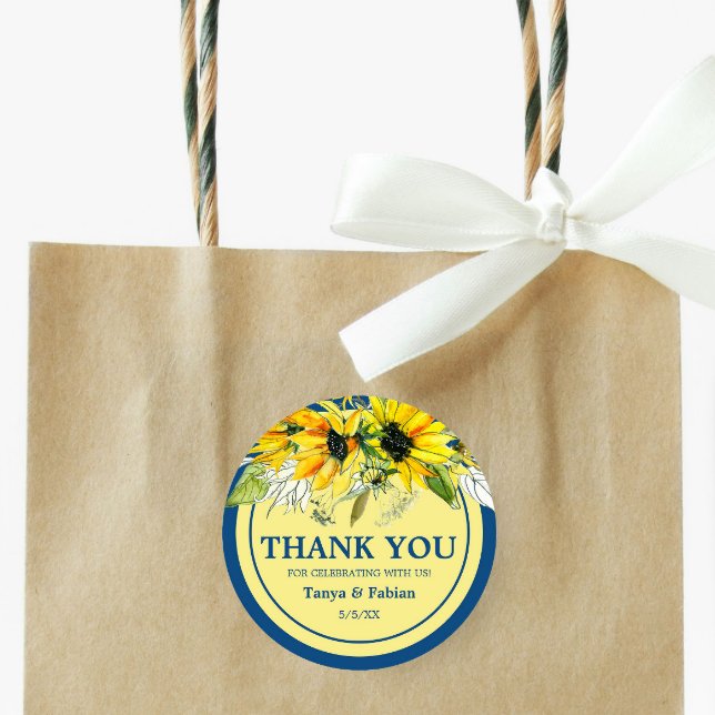 Pegatina Redonda Boda de girasol azul (Subido por el creador)