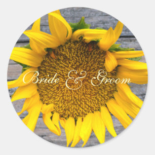 Pegatina Redonda Boda de girasol con postas 1