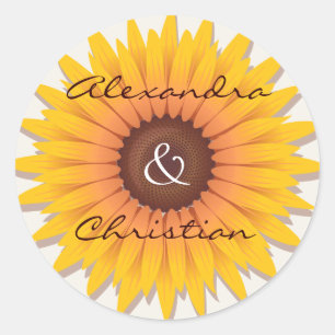 Pegatina Redonda Boda De Girasol Guardar La Invitación De Fecha