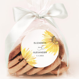 Pegatina Redonda boda de girasol minimalista