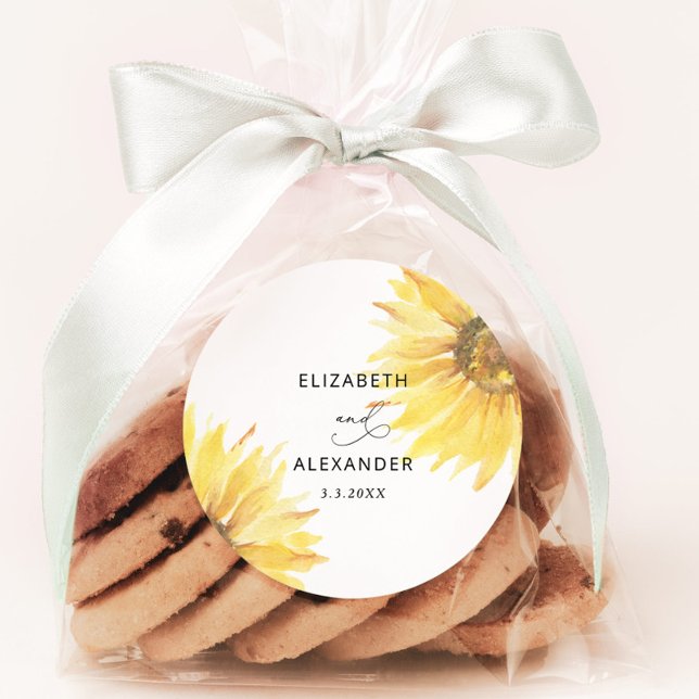 Pegatina Redonda boda de girasol minimalista (Subido por el creador)