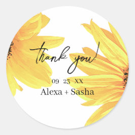 Pegatina Redonda Boda de girasoles acuarela
