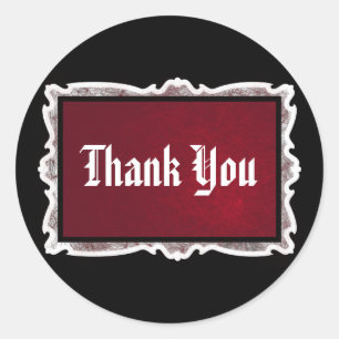 Pegatina Redonda Boda de Gótico Rojo y Negro Gracias Pegatinas