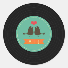 Pegatina Redonda Boda de grabación de vinilo retro moderno