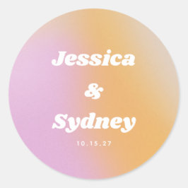 Pegatina Redonda Boda de gradiente rosa y Naranja retro