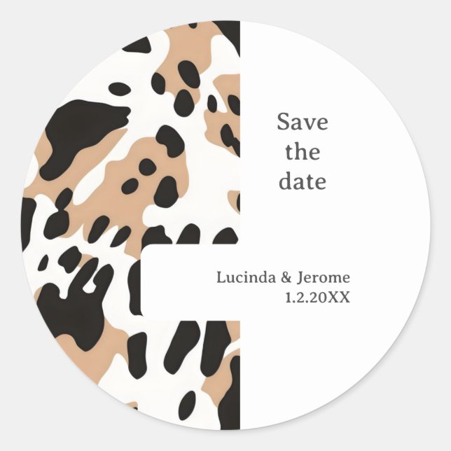 Pegatina Redonda Boda de granja Piel de vaca imprimir Guardar la fe (Anverso)