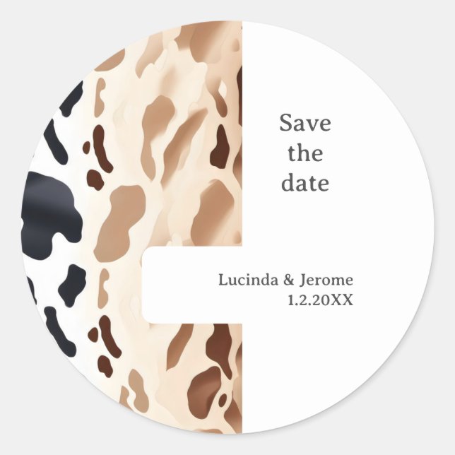 Pegatina Redonda Boda de granja Piel de vaca imprimir Guardar la fe (Anverso)