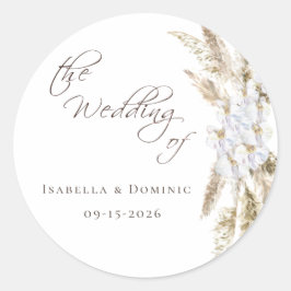 Pegatina Redonda Boda de Grass Boho Pampas